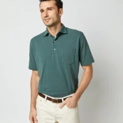 Short-Sleeved Polo In Dark Spruce Pima Pique -Modezzia Sales S54070 433