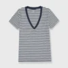 Short-Sleeved Deep-V Tee In Navy/Natural Stripe Jersey -Modezzia Sales S54854 1