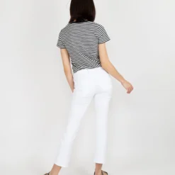 Short-Sleeved Deep-V Tee In Navy/Natural Stripe Jersey 13 Short-Sleeved Deep-V Tee In Navy/Natural Stripe Jersey -Modezzia Sales S54854 4