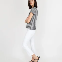 Short-Sleeved Deep-V Tee In Navy/Natural Stripe Jersey 16 Short-Sleeved Deep-V Tee In Navy/Natural Stripe Jersey -Modezzia Sales S54854 7