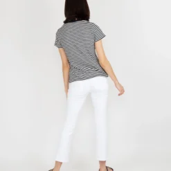 Short-Sleeved Deep-V Tee In Navy/Natural Stripe Jersey 17 Short-Sleeved Deep-V Tee In Navy/Natural Stripe Jersey -Modezzia Sales S54854 8