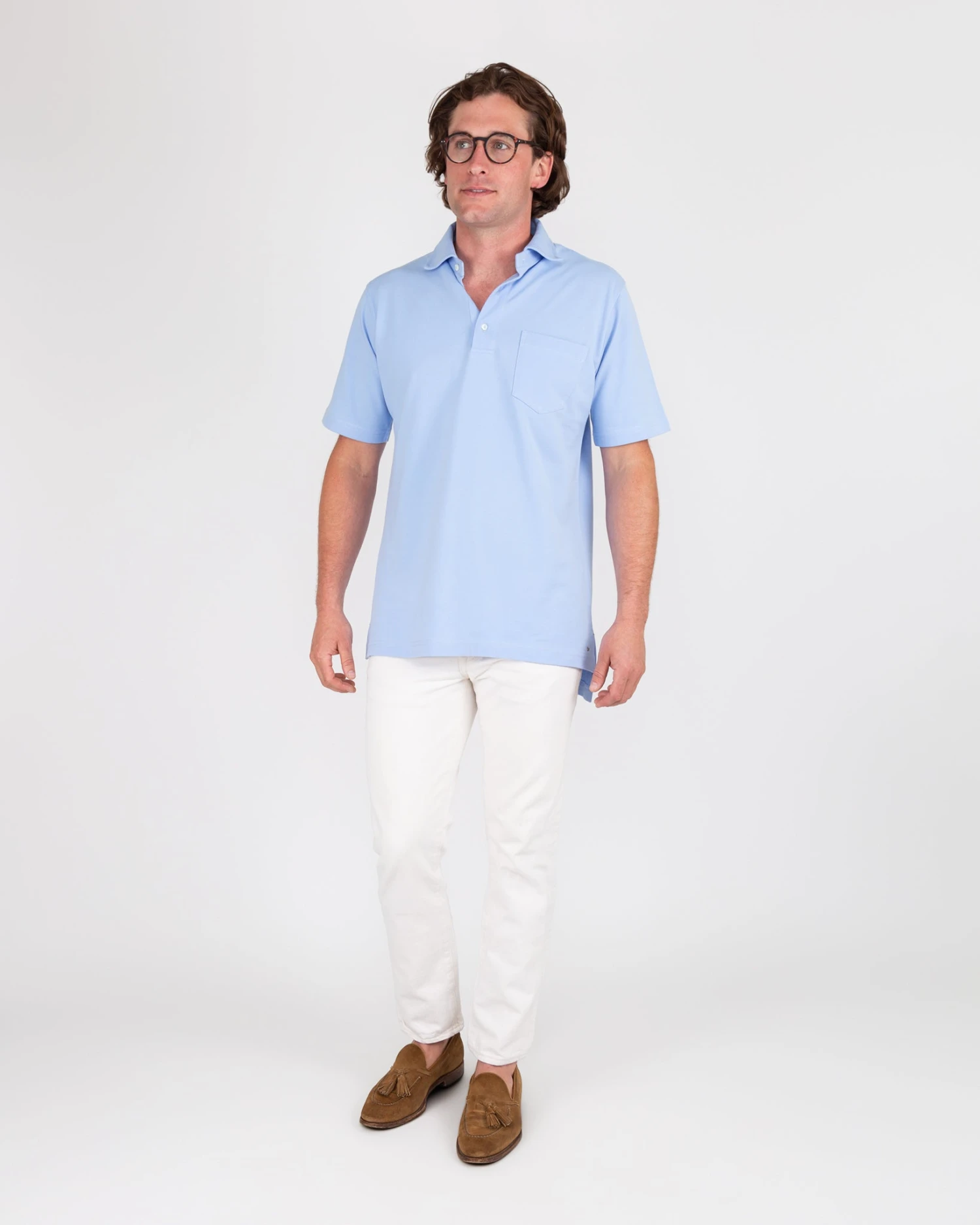 Short-Sleeved Polo In Light Blue Pima Pique 4 Short-Sleeved Polo In Light Blue Pima Pique - Image 2