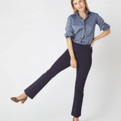 Faye Flare Cropped Pant In Navy Ponte Knit -Modezzia Sales S55739 5