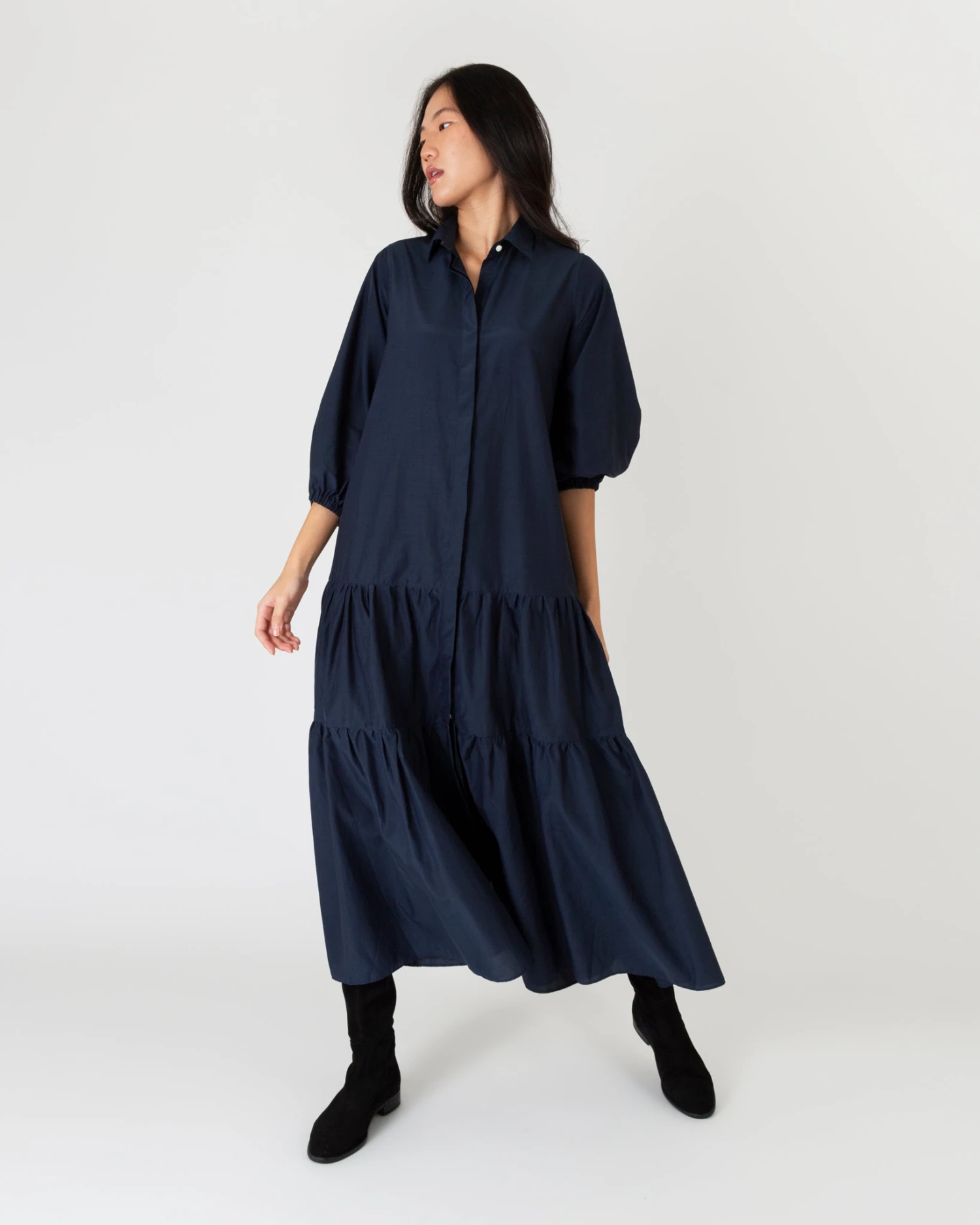 Isla Shirtdress In Navy Habotai 8 Isla Shirtdress In Navy Habotai - Image 6