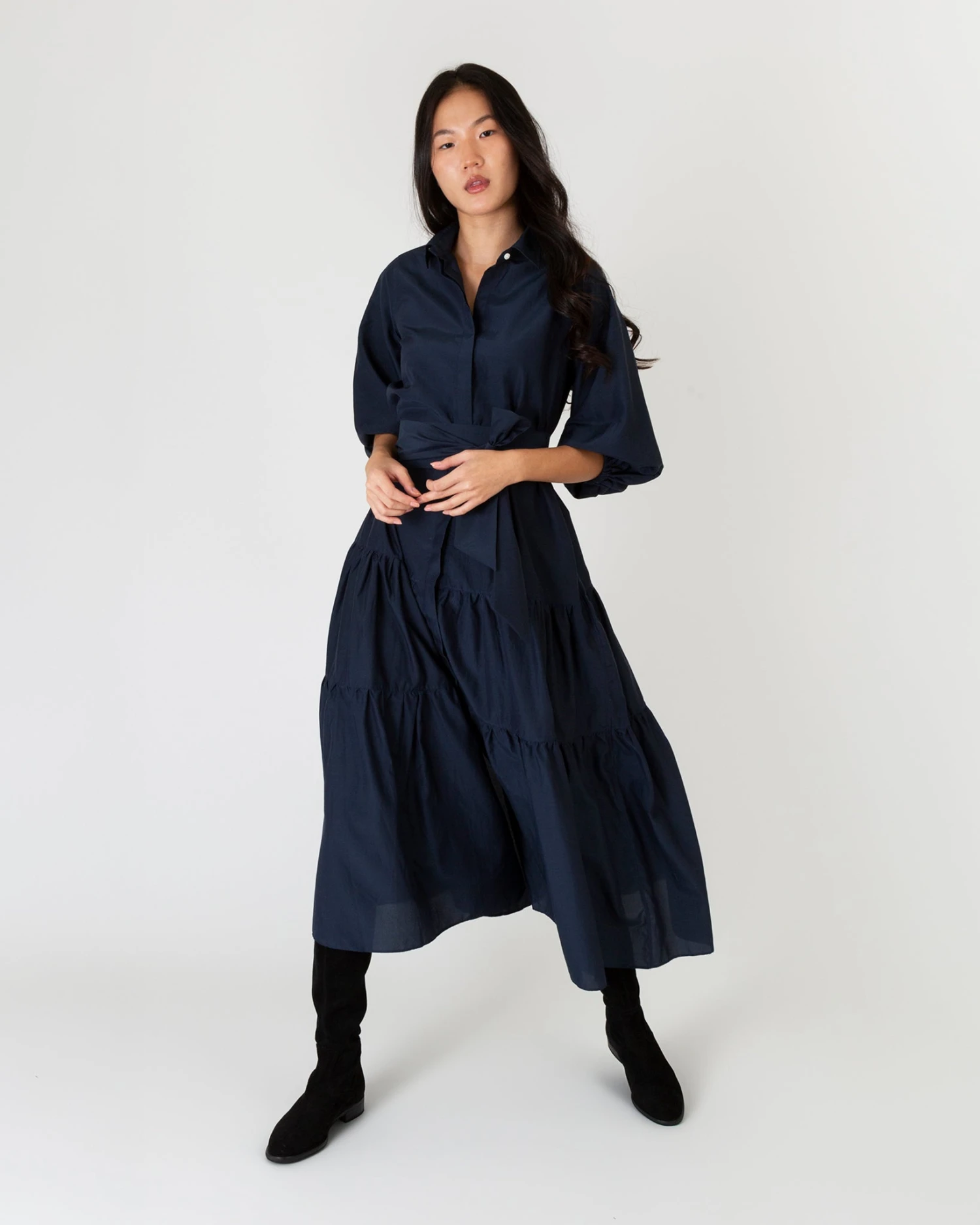Isla Shirtdress In Navy Habotai 3 Isla Shirtdress In Navy Habotai