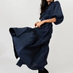 Isla Shirtdress In Navy Habotai 13 Isla Shirtdress In Navy Habotai -Modezzia Sales S57830 7