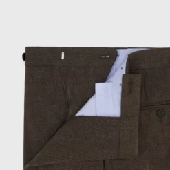 Pleated Dress Trouser In Coffee Wool Hopsack 7 Pleated Dress Trouser In Coffee Wool Hopsack -Modezzia Sales S57909 3