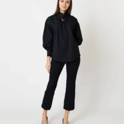 Anaya Popover Shirt In Black Poplin -Modezzia Sales S59301 2
