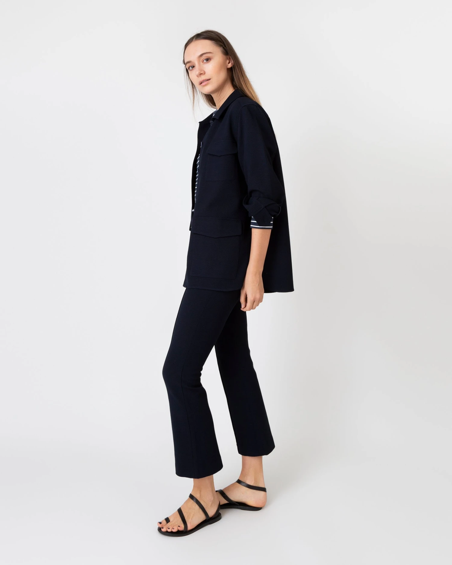 Faye Flare Cropped Pant In Ink Waffle Crepe 12 Faye Flare Cropped Pant In Ink Waffle Crepe - Image 10