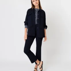 Faye Flare Cropped Pant In Ink Waffle Crepe 20 Faye Flare Cropped Pant In Ink Waffle Crepe -Modezzia Sales S60049 11