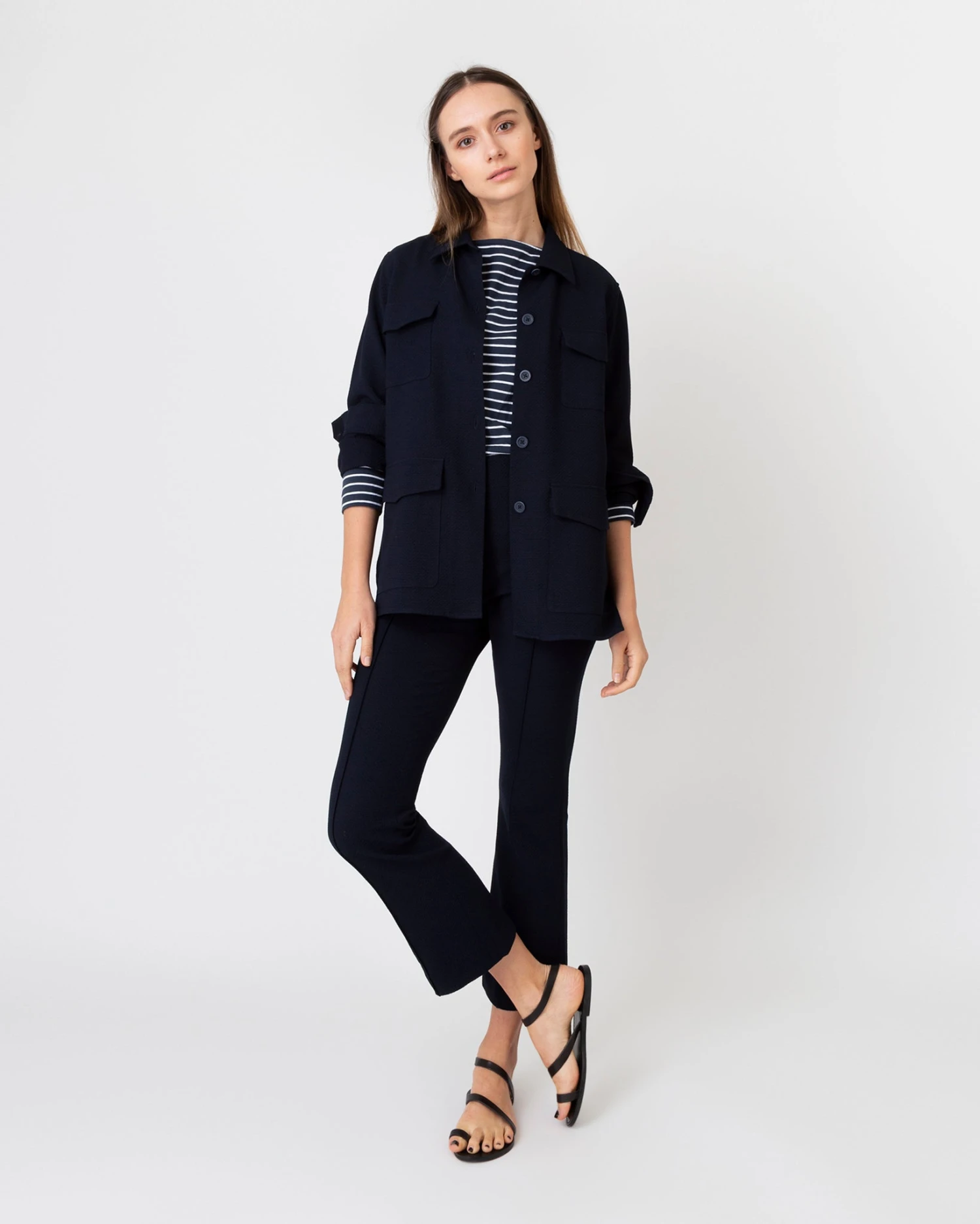 Faye Flare Cropped Pant In Ink Waffle Crepe 11 Faye Flare Cropped Pant In Ink Waffle Crepe - Image 9