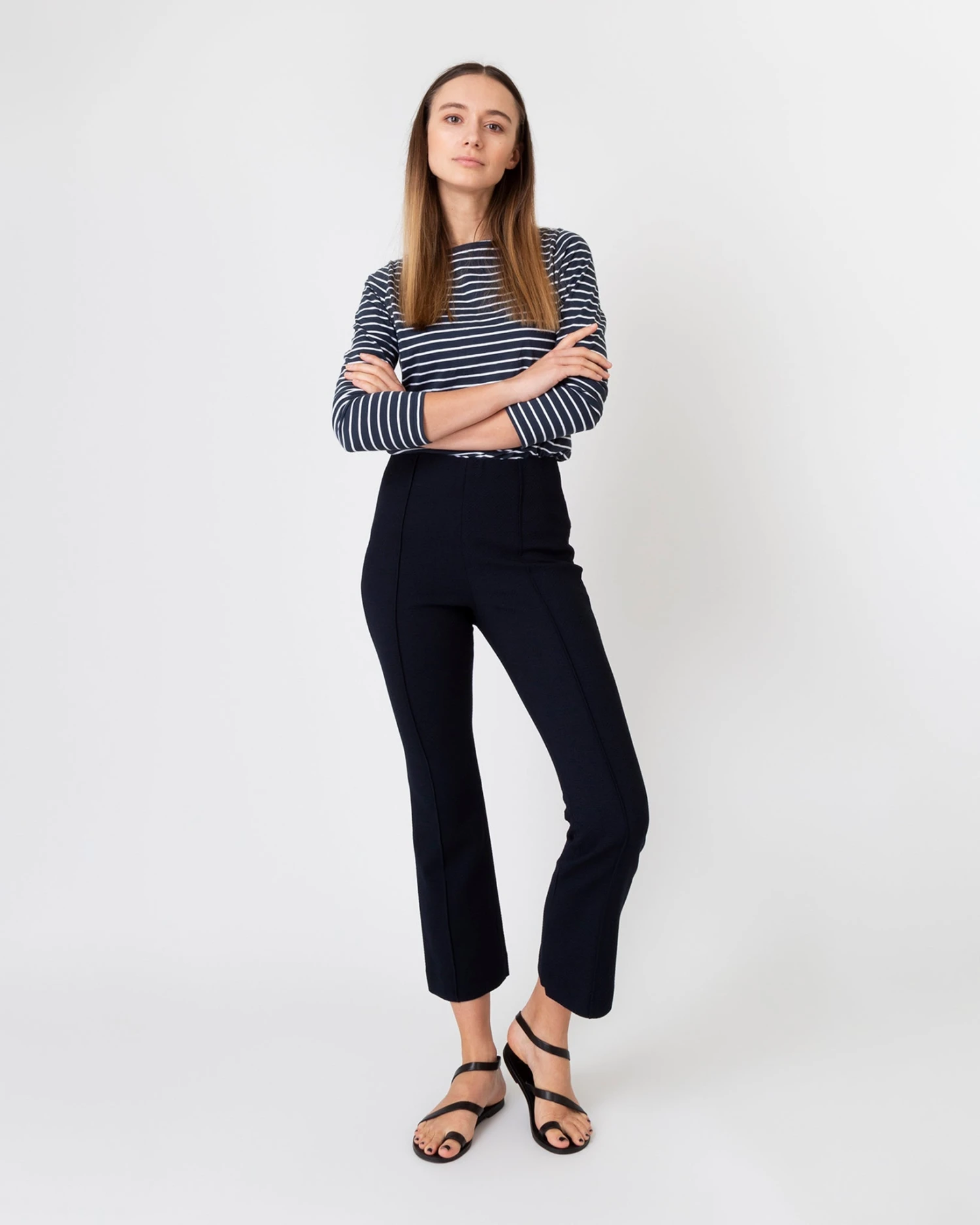 Faye Flare Cropped Pant In Ink Waffle Crepe 4 Faye Flare Cropped Pant In Ink Waffle Crepe - Image 2