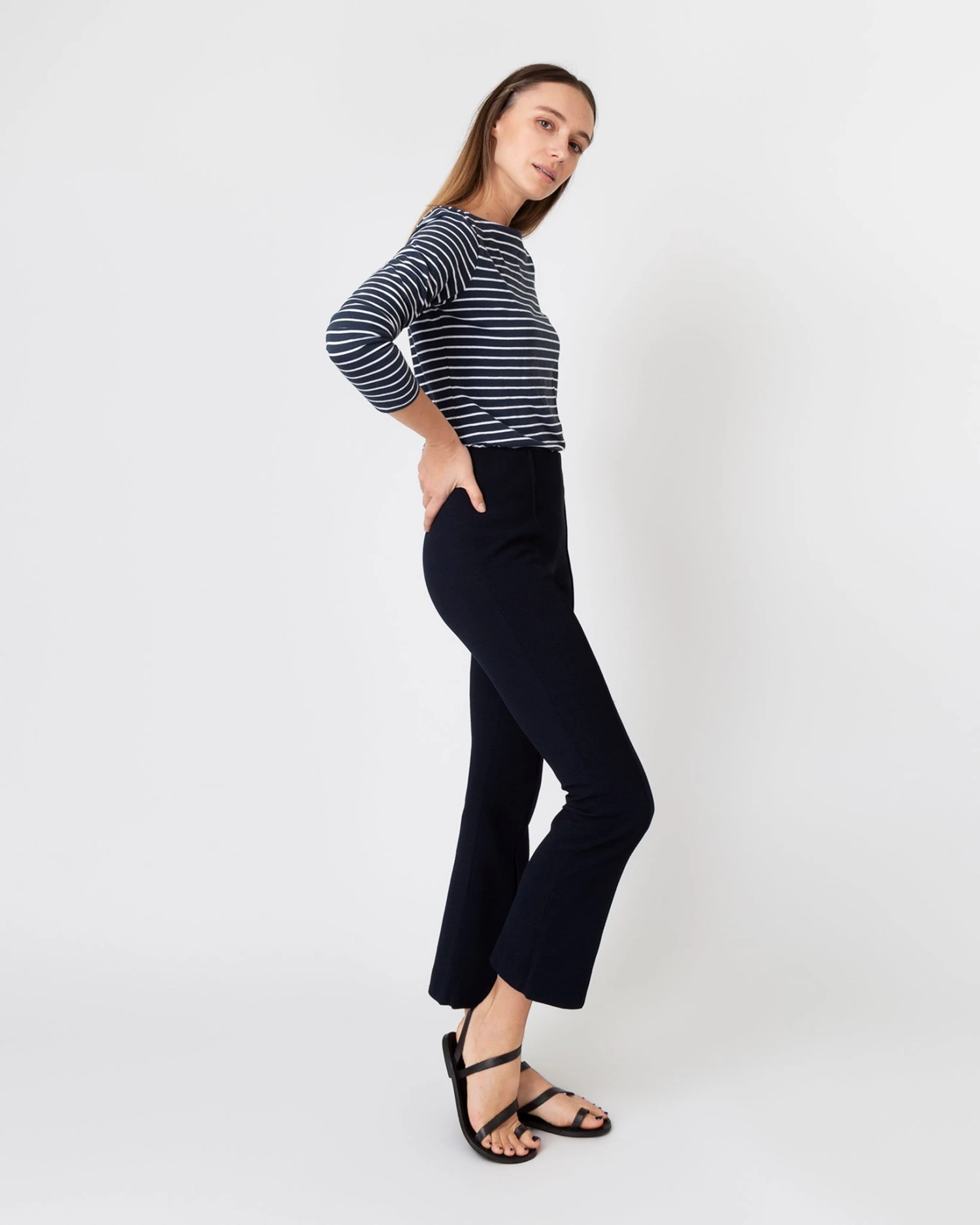 Faye Flare Cropped Pant In Ink Waffle Crepe 5 Faye Flare Cropped Pant In Ink Waffle Crepe - Image 3
