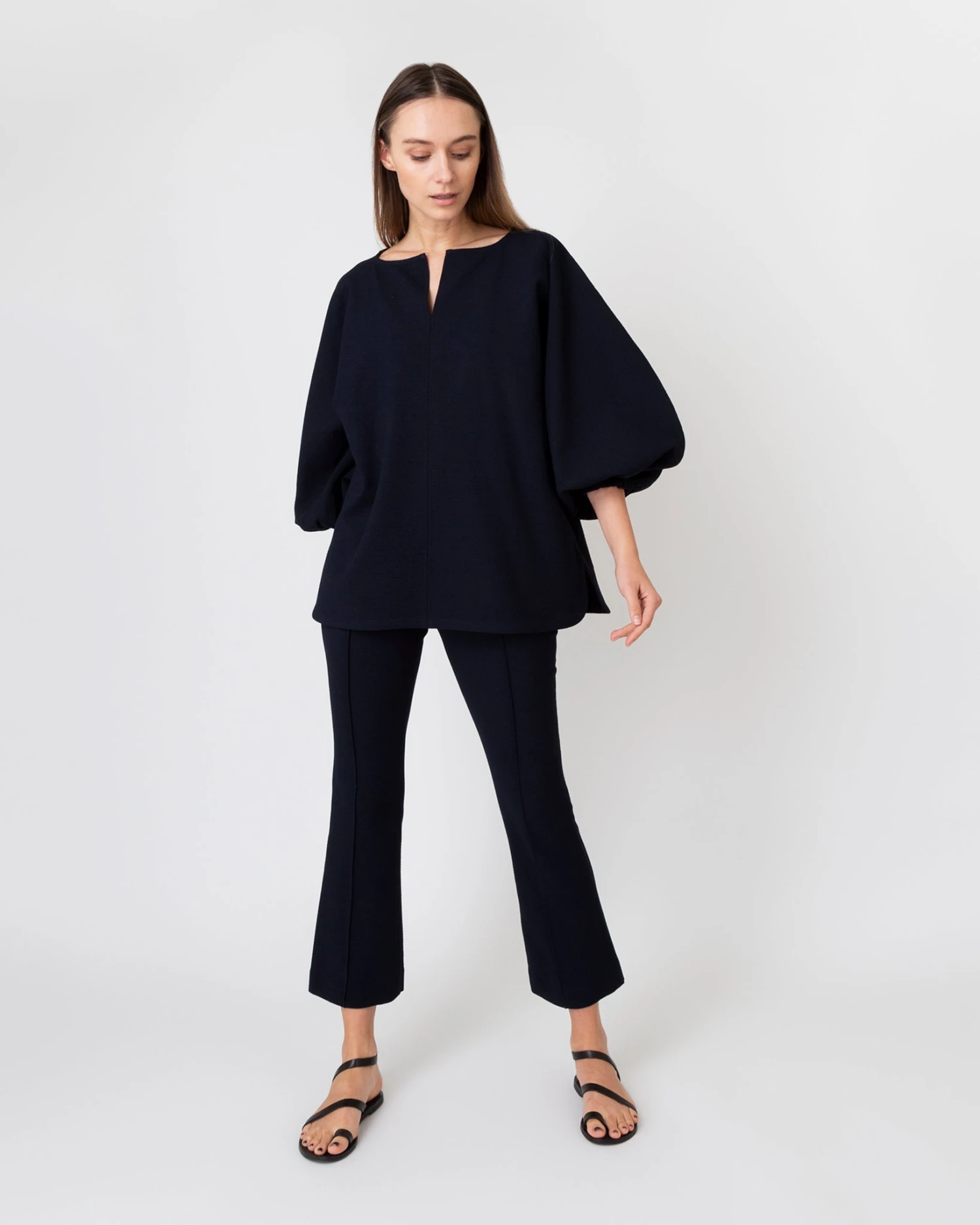 Faye Flare Cropped Pant In Ink Waffle Crepe 9 Faye Flare Cropped Pant In Ink Waffle Crepe - Image 7