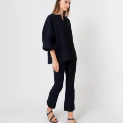 Faye Flare Cropped Pant In Ink Waffle Crepe 19 Faye Flare Cropped Pant In Ink Waffle Crepe -Modezzia Sales S60049 9