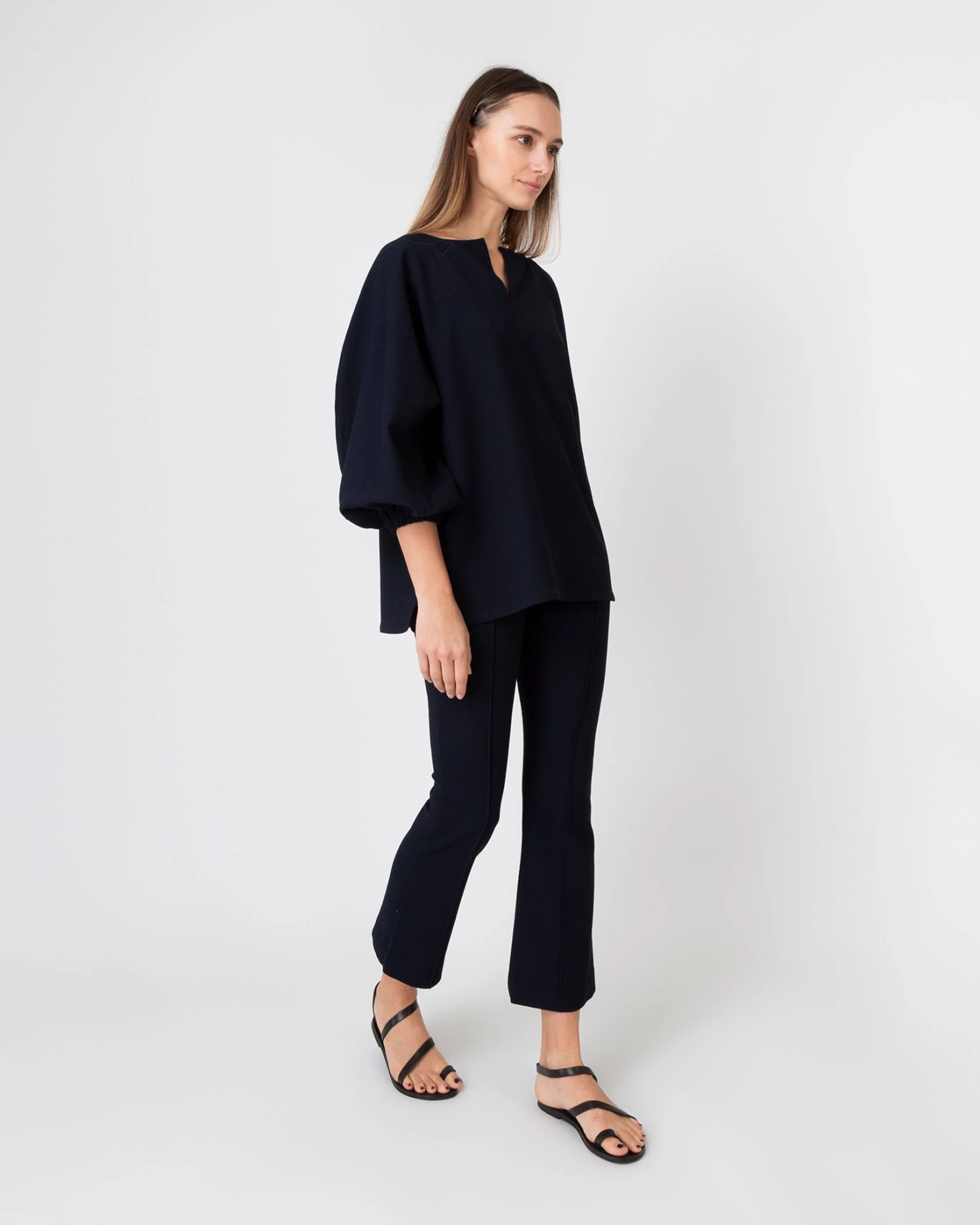 Faye Flare Cropped Pant In Ink Waffle Crepe 10 Faye Flare Cropped Pant In Ink Waffle Crepe - Image 8