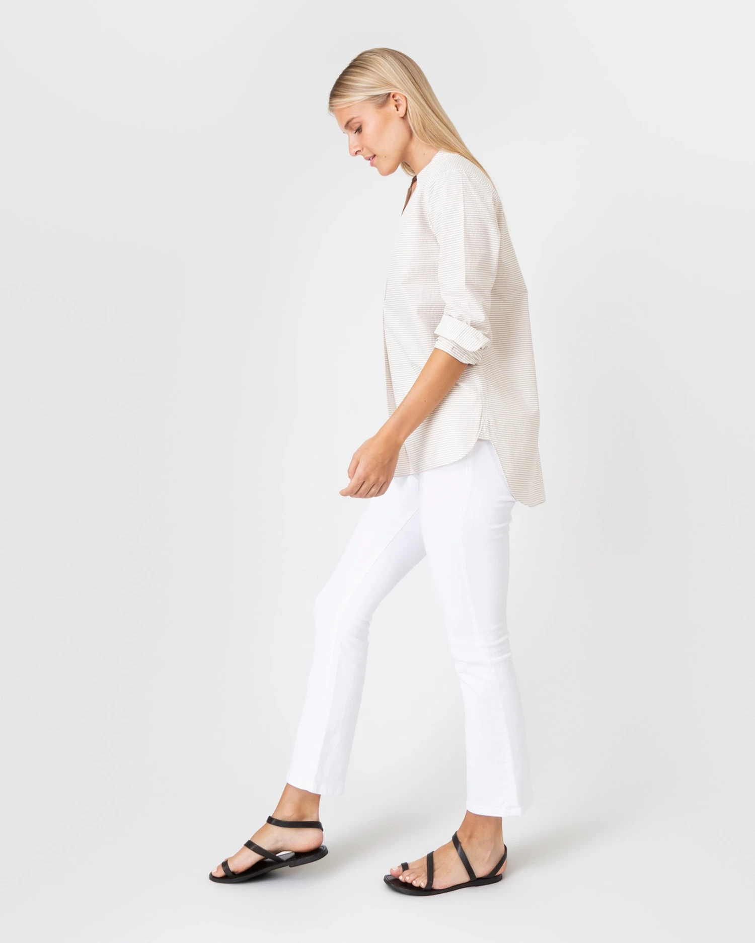 Nyala Shirt In Taupe Horizontal Stripe Seersucker 6 Nyala Shirt In Taupe Horizontal Stripe Seersucker - Image 4