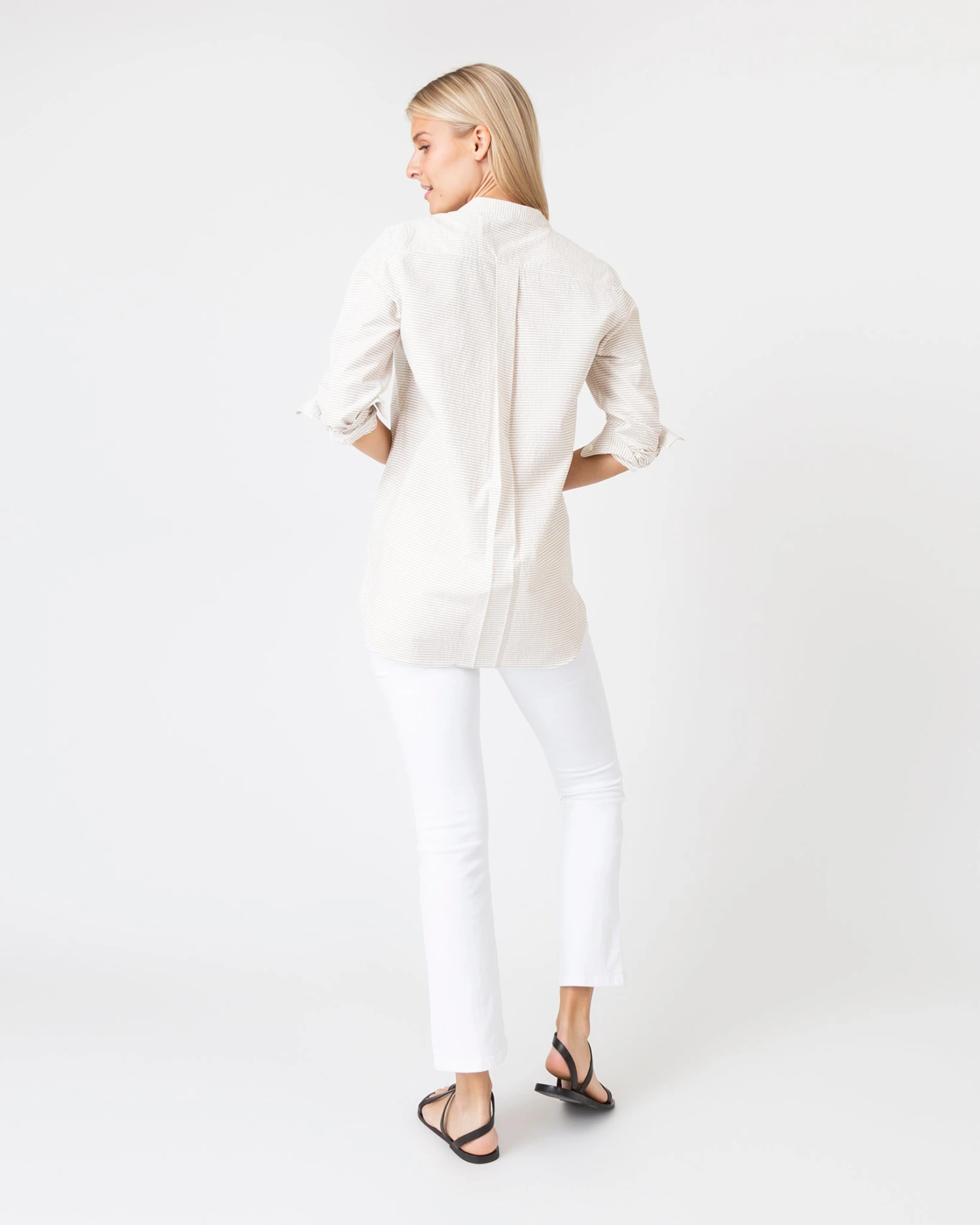 Nyala Shirt In Taupe Horizontal Stripe Seersucker 7 Nyala Shirt In Taupe Horizontal Stripe Seersucker - Image 5