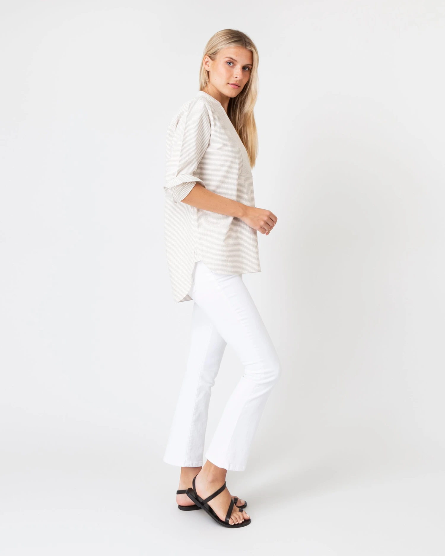 Nyala Shirt In Taupe Horizontal Stripe Seersucker 8 Nyala Shirt In Taupe Horizontal Stripe Seersucker - Image 6