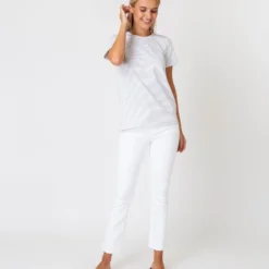 Short-Sleeved Relaxed Tee In White/Heather Grey Stripe Jersey -Modezzia Sales S60592 2