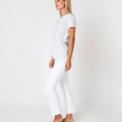 Short-Sleeved Relaxed Tee In White/Heather Grey Stripe Jersey -Modezzia Sales S60592 3