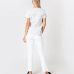 Short-Sleeved Relaxed Tee In White/Heather Grey Stripe Jersey -Modezzia Sales S60592 4