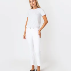 Short-Sleeved Relaxed Tee In White/Heather Grey Stripe Jersey -Modezzia Sales S60592 6