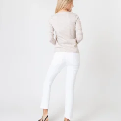 Long-Sleeved Boatneck Tee In Taupe/Ivory Stripe Compact Jersey -Modezzia Sales S60599 4