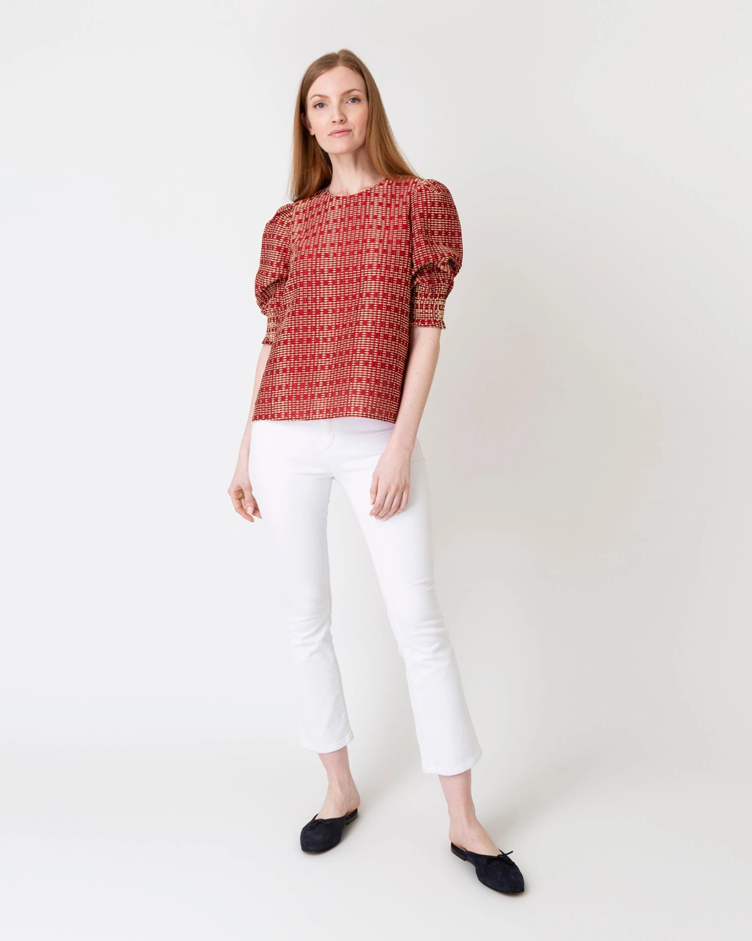 Renata Top In Red/Natural Rustic Jacquard 4 Renata Top In Red/Natural Rustic Jacquard - Image 2