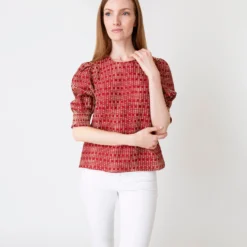 Renata Top In Red/Natural Rustic Jacquard 11 Renata Top In Red/Natural Rustic Jacquard -Modezzia Sales S61188 3