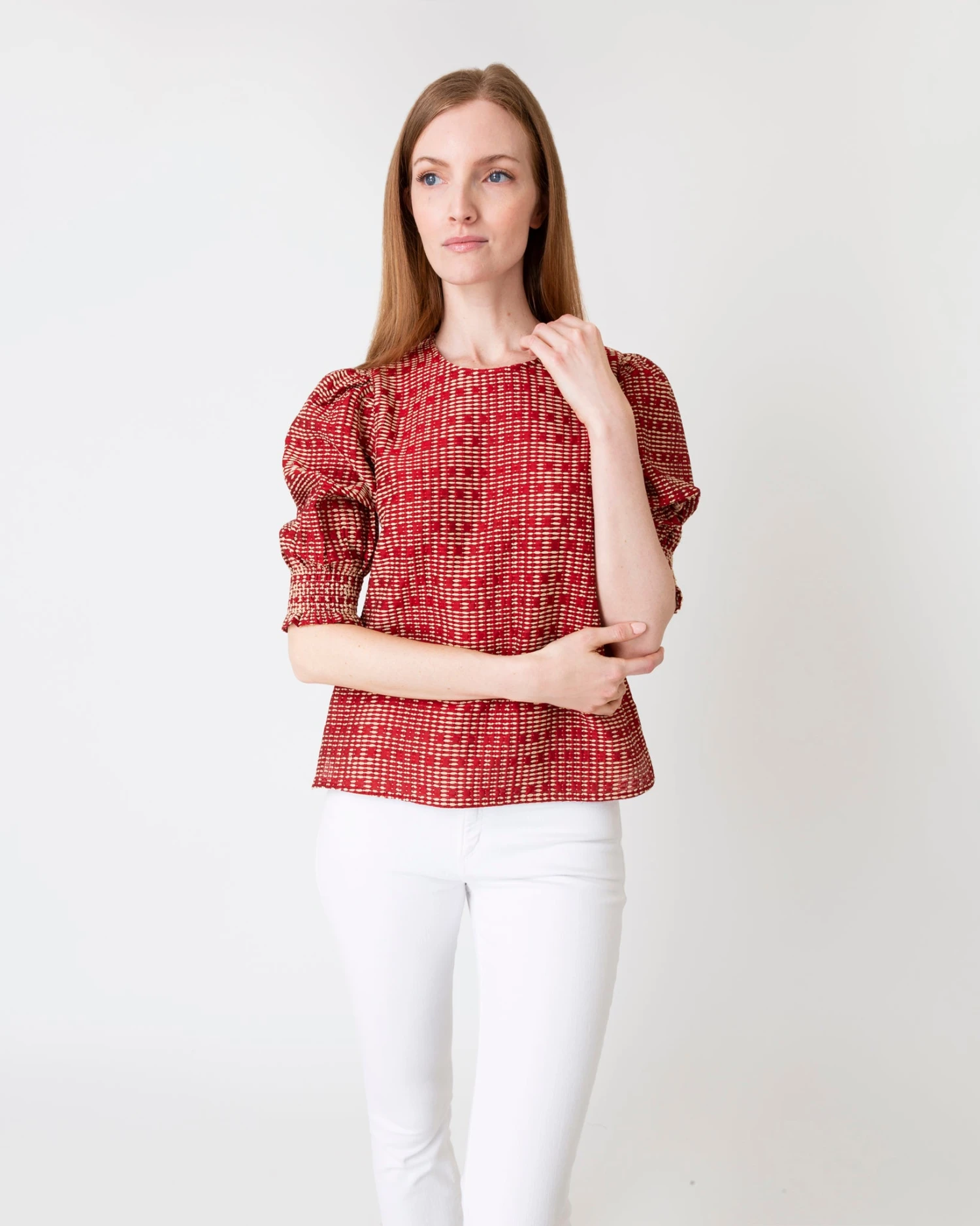 Renata Top In Red/Natural Rustic Jacquard 5 Renata Top In Red/Natural Rustic Jacquard - Image 3