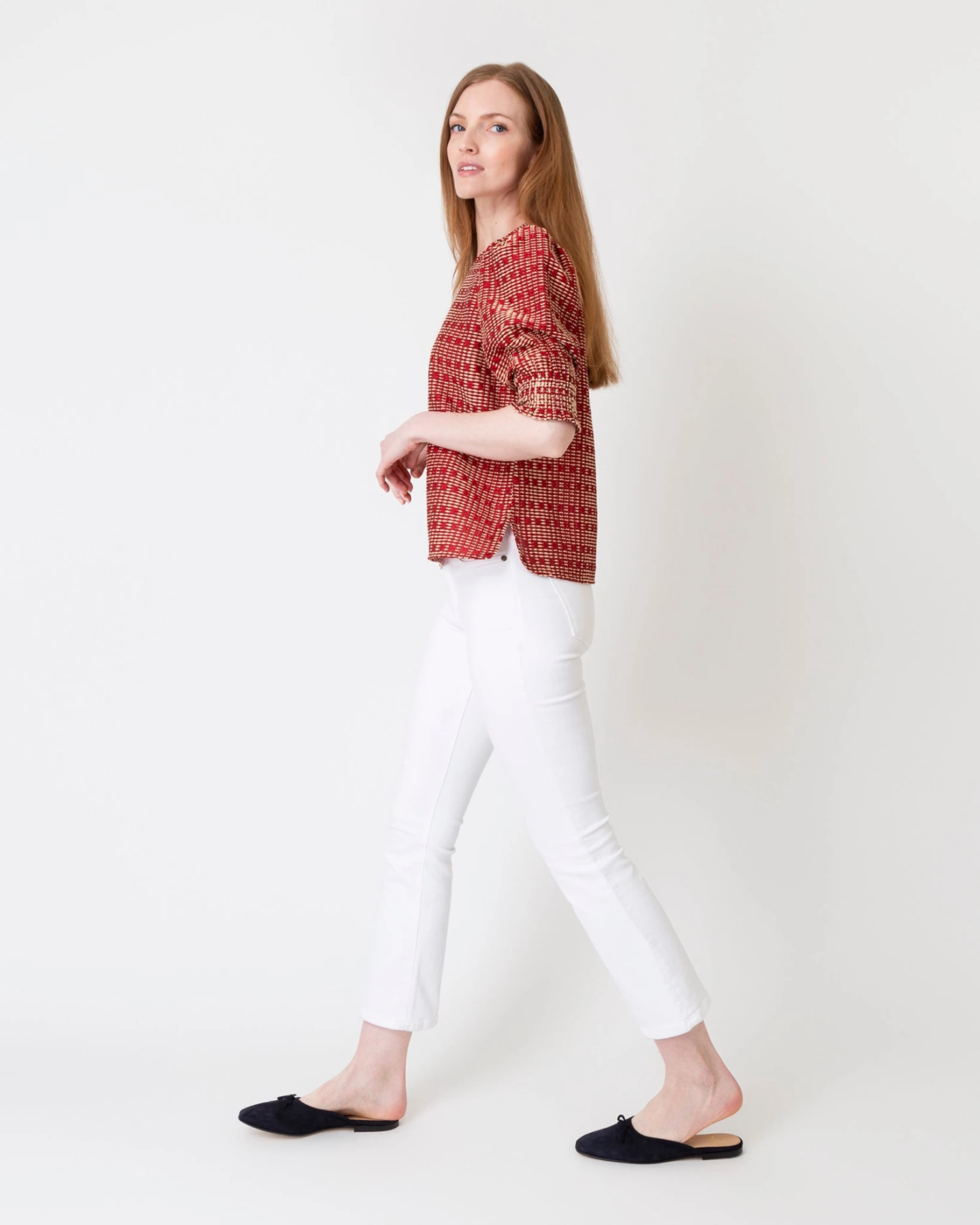 Renata Top In Red/Natural Rustic Jacquard 7 Renata Top In Red/Natural Rustic Jacquard - Image 5