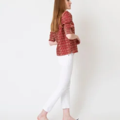 Renata Top In Red/Natural Rustic Jacquard 15 Renata Top In Red/Natural Rustic Jacquard -Modezzia Sales S61188 7
