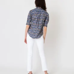 Elbow-Sleeve Frill Shirt In Blue/Gold Strawberry Thief Liberty Fabric 10 Elbow-Sleeve Frill Shirt In Blue/Gold Strawberry Thief Liberty Fabric -Modezzia Sales S61193 4