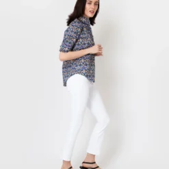 Elbow-Sleeve Frill Shirt In Blue/Gold Strawberry Thief Liberty Fabric 11 Elbow-Sleeve Frill Shirt In Blue/Gold Strawberry Thief Liberty Fabric -Modezzia Sales S61193 5