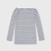 Long-Sleeved Boatneck Tee In White/Navy Stripe Compact Jersey 2 Long-Sleeved Boatneck Tee In White/Navy Stripe Compact Jersey -Modezzia Sales S64673 1
