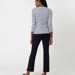 Long-Sleeved Boatneck Tee In White/Navy Stripe Compact Jersey 13 Long-Sleeved Boatneck Tee In White/Navy Stripe Compact Jersey -Modezzia Sales S64673 4