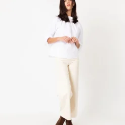 Kamille Blouson-Sleeve Top In White Poplin -Modezzia Sales S64848 2