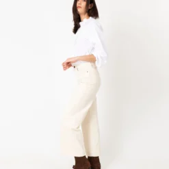 Kamille Blouson-Sleeve Top In White Poplin -Modezzia Sales S64848 3
