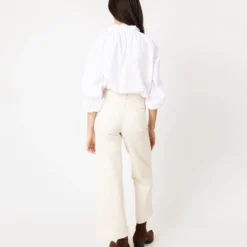 Kamille Blouson-Sleeve Top In White Poplin -Modezzia Sales S64848 4