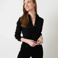 Icon Blouse In Black Silk Crepe De Chine 10 Icon Blouse In Black Silk Crepe De Chine -Modezzia Sales S64873 8