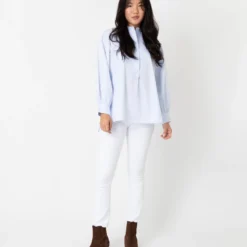 Indira Bib-Front Tunic In Sky Poplin -Modezzia Sales S64900 2