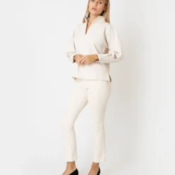 Violet Top In Bisque Bi-Stretch Tricotine -Modezzia Sales S64903 3