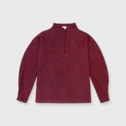 Violet Top In Red/Navy Houndstooth Brushed Knit