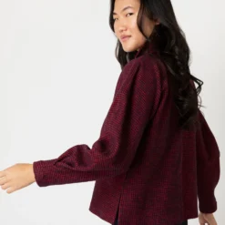 Violet Top In Red/Navy Houndstooth Brushed Knit -Modezzia Sales S64927 8