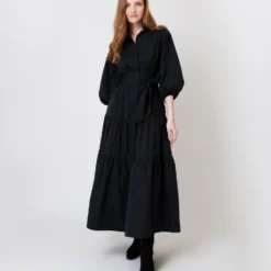 Isla Shirtdress In Black Poplin