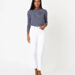 Long-Sleeved Boatneck Tee In Navy/White Stripe Jersey -Modezzia Sales S65165 3