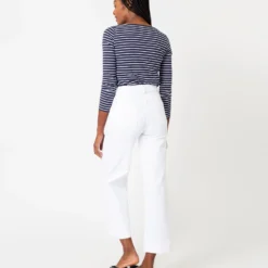 Long-Sleeved Boatneck Tee In Navy/White Stripe Jersey -Modezzia Sales S65165 5