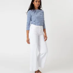 Long-Sleeved Boatneck Tee In French Blue/White Stripe Jersey -Modezzia Sales S65166 5