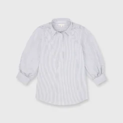 Geraldine Popover Shirt In Grey Stripe Poplin